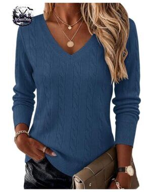 Cable Knit V Neck Long Sleeve Pullover Sweater